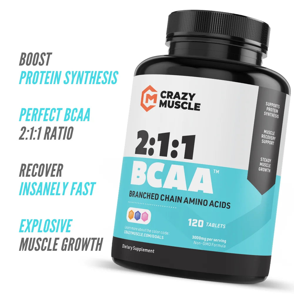 BCAA Pills by : Post-Workout Muscle Recovery + Build Muscle - 120 Tablets