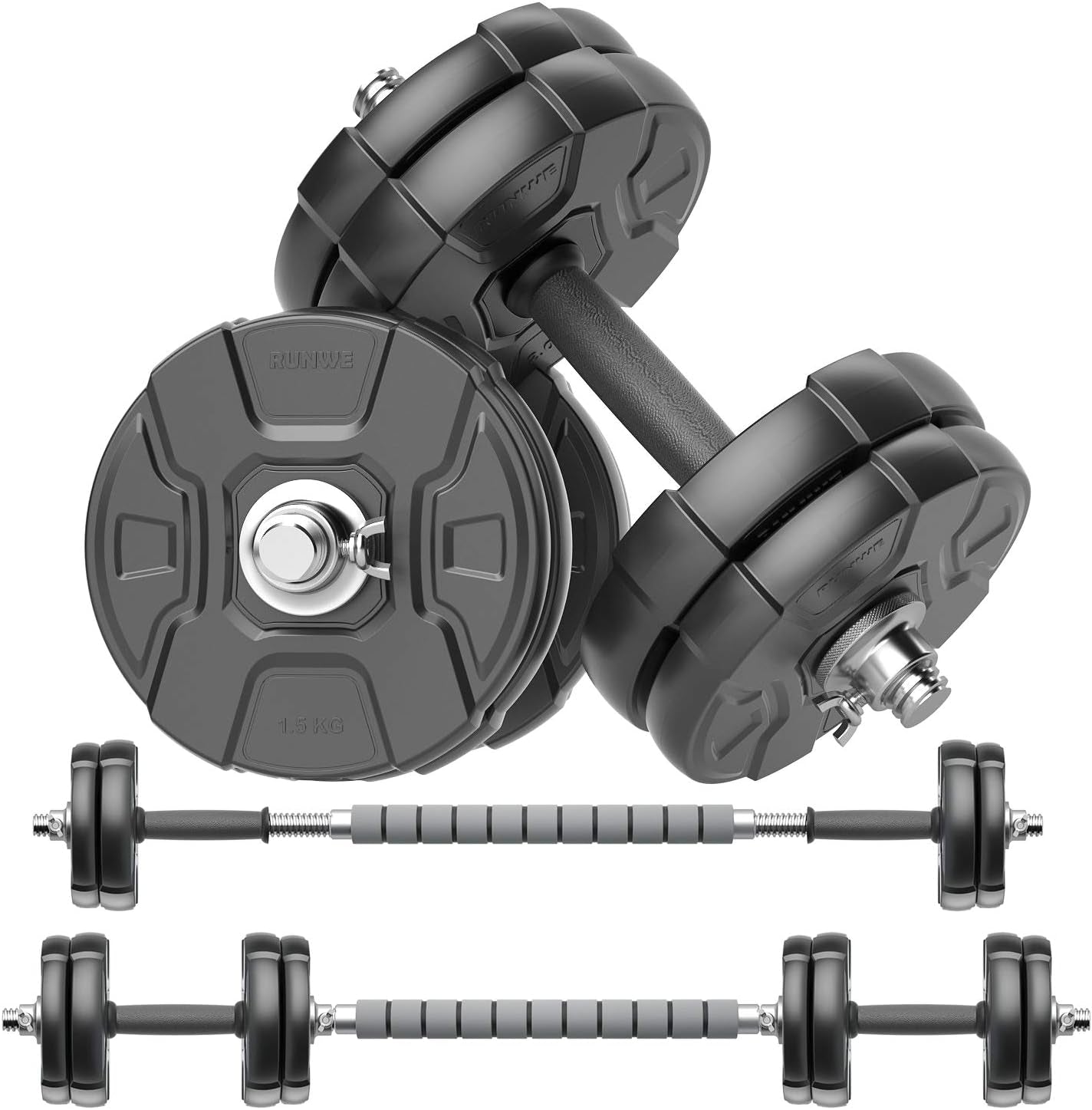 Heavy Adjustable Dumbbell Barbell Set - 100 90 70 50 Lb Weight Set for Option, Metal Dumbbell Grip and Barbell Bar, 1" Center Hole Weight Plate, 3-In-1 Adjustable Dumbbell, Barbell and Push-Up Stand