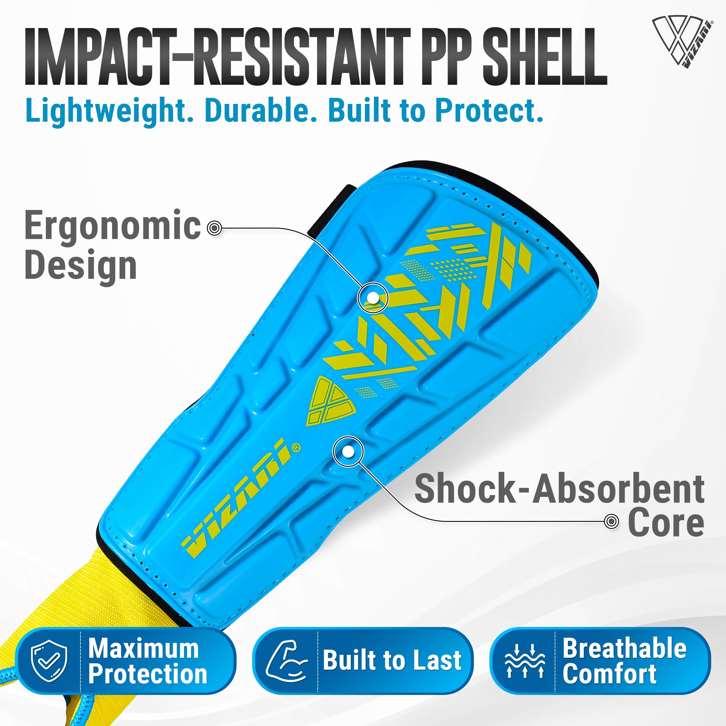 Malaga Shin Guards with Ankle Protection for Kids, Youth, and Adults | Lightweight Soccer Pads for Boys and Girls Ages 3+ - SKY/YELLOW, L