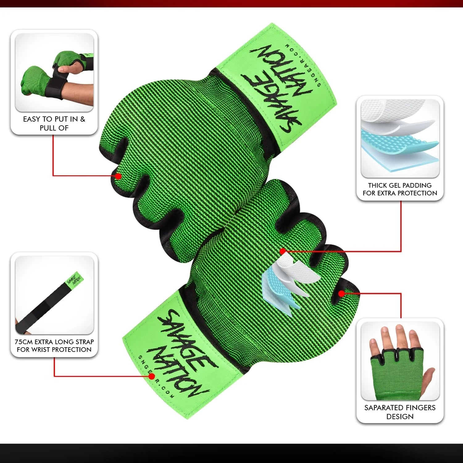 Boxing Hand Wraps Gel Padded Inner Gloves with Wrist Wraps for MMA, Muay Thai, Kickboxing, Training Green (L/XL)