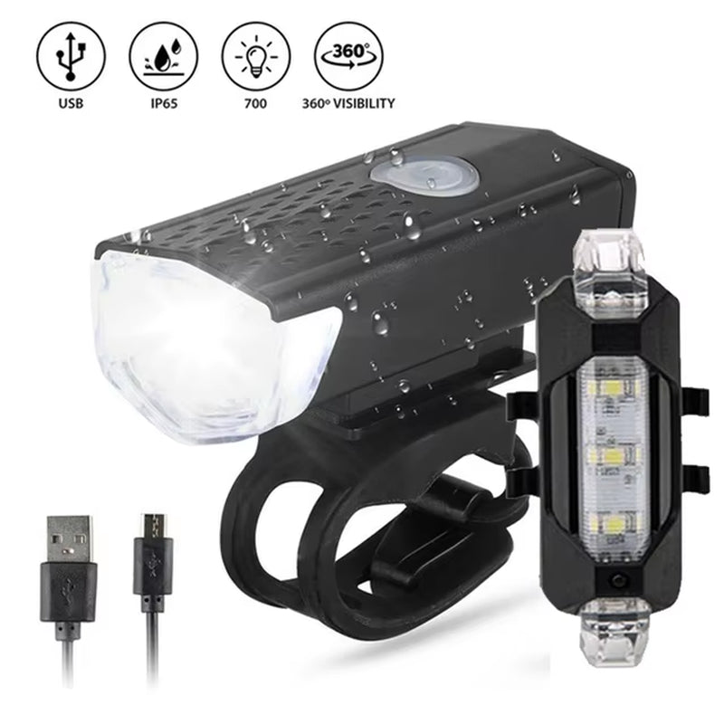 MTB Front Rear Bicycle Bike Lights Set Mountain Bike Night Cycling Headlight USB LED Safety Warning Taillight Bike Accessories