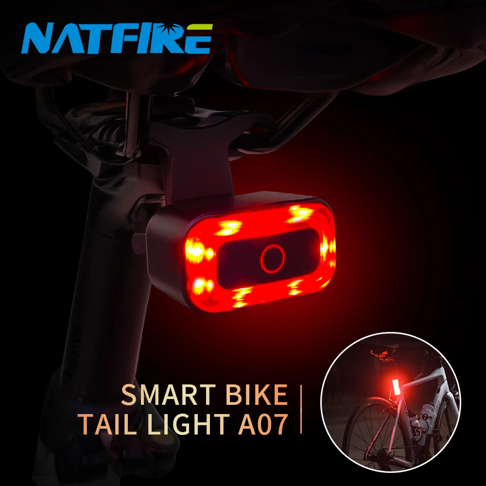 A07 Smart Bike Tail Light Brake Sensing Rear Lights Auto on off USB C Rechargeable Safety Warning Cycling Lights