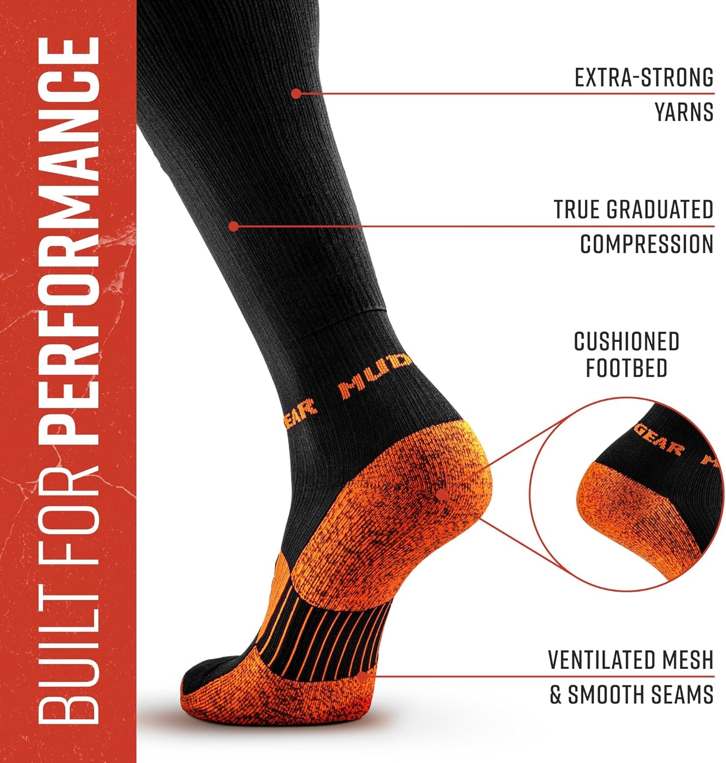 Graduated Compression Socks, Durable, Sweat-Resistant OCR Performance Socks with Cushioned Footbed, Made in USA