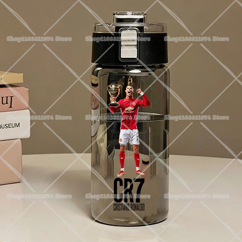 600ML CR7 Sports Water Bottles Cartoon Football Star Ronaldos Large Water Cups New Outdoor Transparent Drinking Bottle Kids Gift