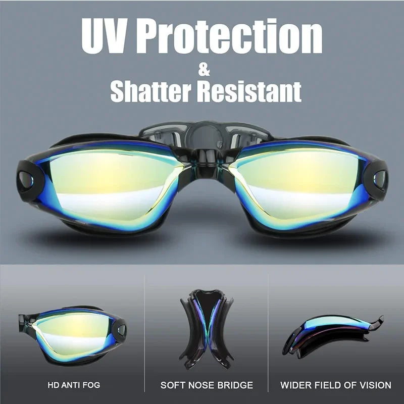 Swimming Goggles Adult Pool Glasses anti Fog Men Women UV Protection Optical Waterproof Swim Eyewear with Earplugs