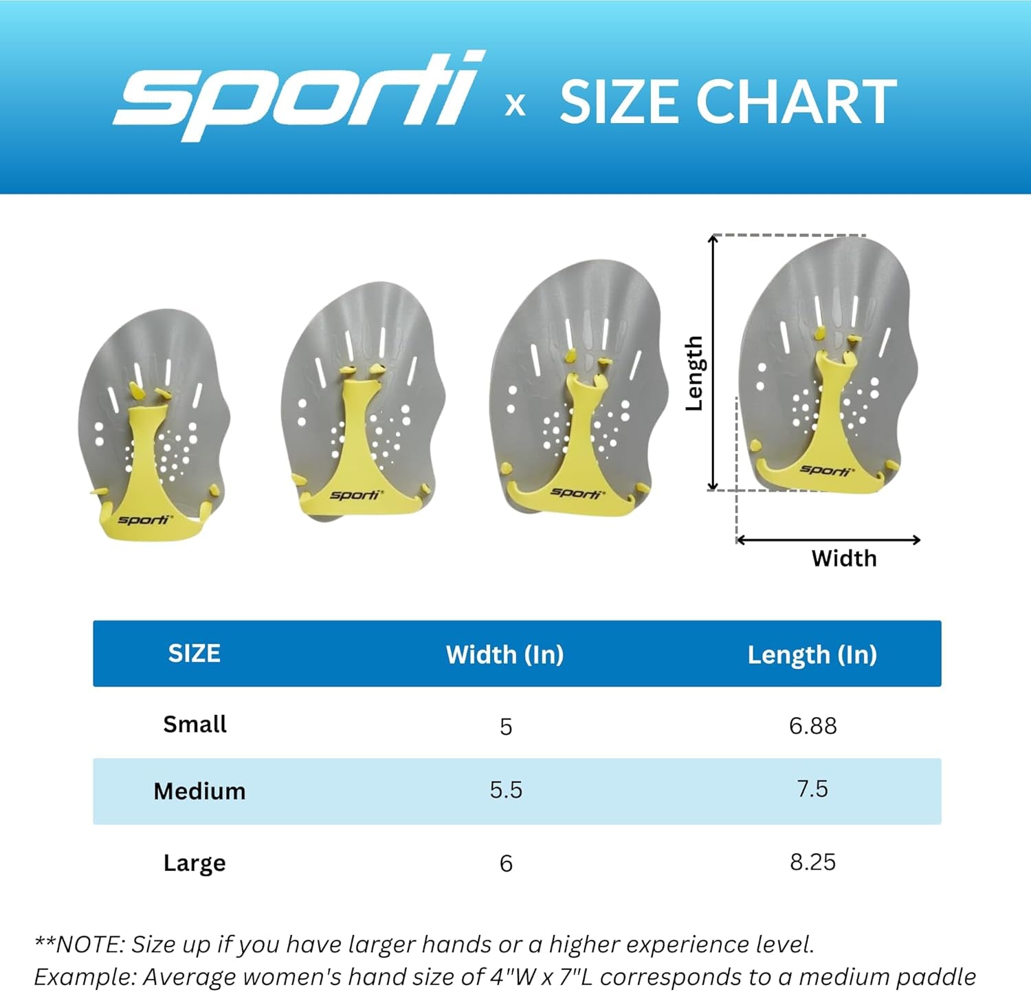 Sporti Hand Paddles for Swimming - Lightweight Swimming Paddles, Adjustable Sili