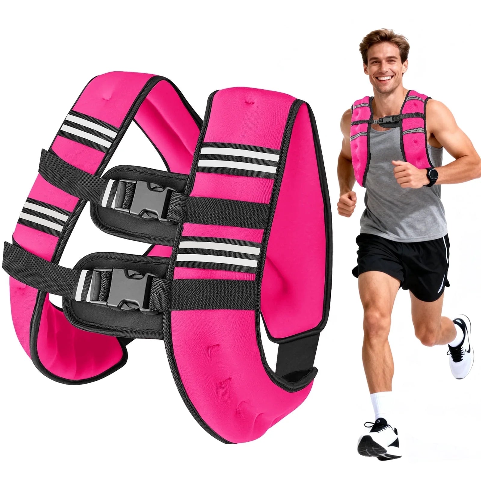 Weighted Vest Pink 20 Lb Weight Vest for Woman Men Sport Weighted Vest with Reflective Stripe Adjustable Buckle Straps Mesh Pocket for Strength Training Running