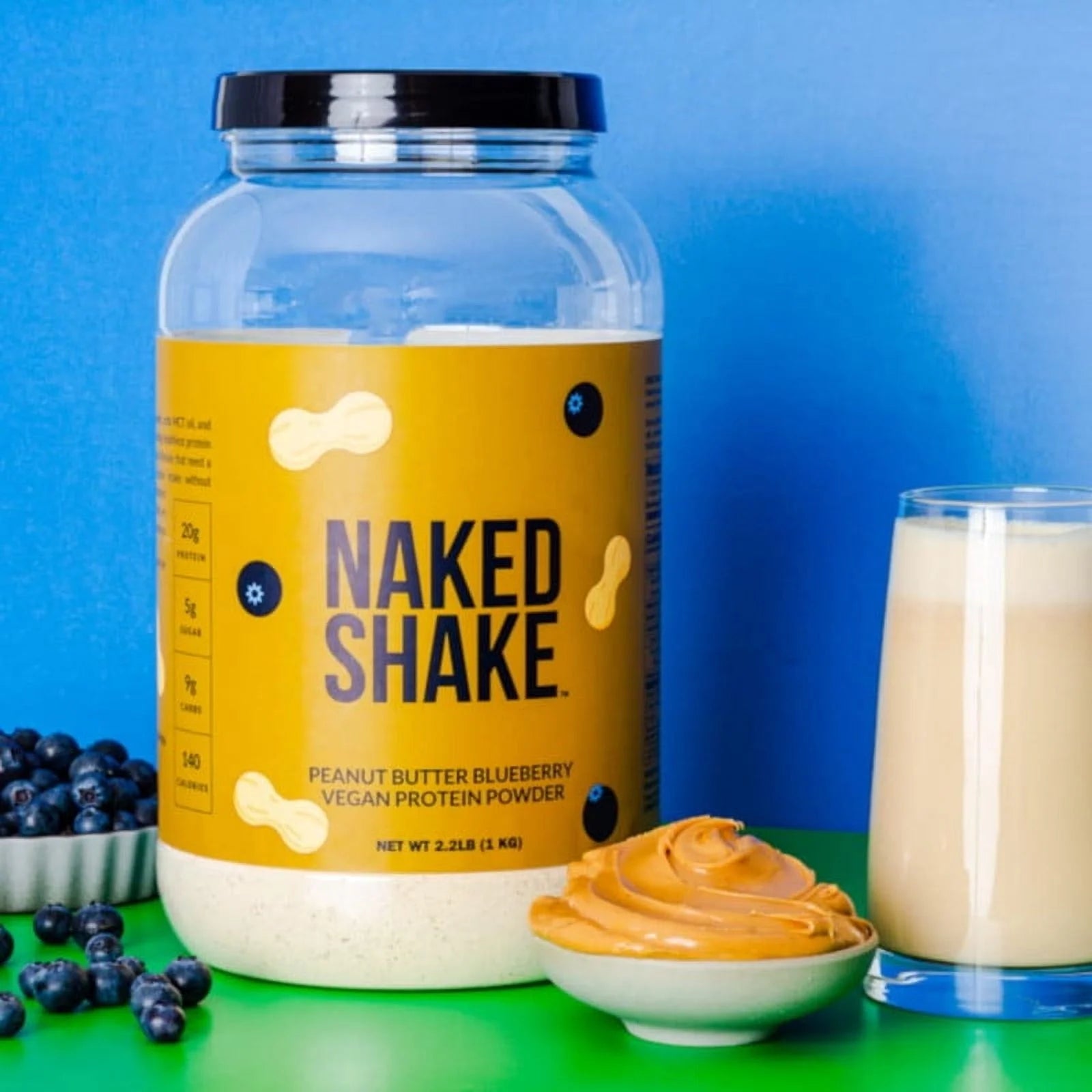 Naked Shake - Peanut Butter Blueberry Protein Powder, Plant Based Protein with Mct Oil, Gluten-Free, Soy-Free, No Gmos or Artificial Sweeteners - 30 Servings
