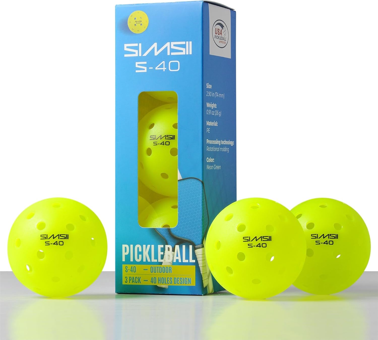 S-40 Outdoor Pickleball Balls - 40 Holes, Approved by the USAPA - Durable PE Mat