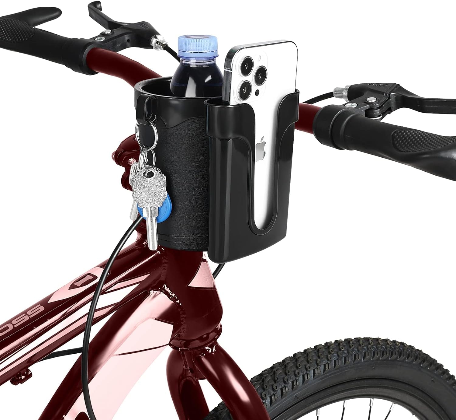 3-In-1 Bike Cup Holder with Cell Phone Keys Holder, Bike Water Bottle Holders, U