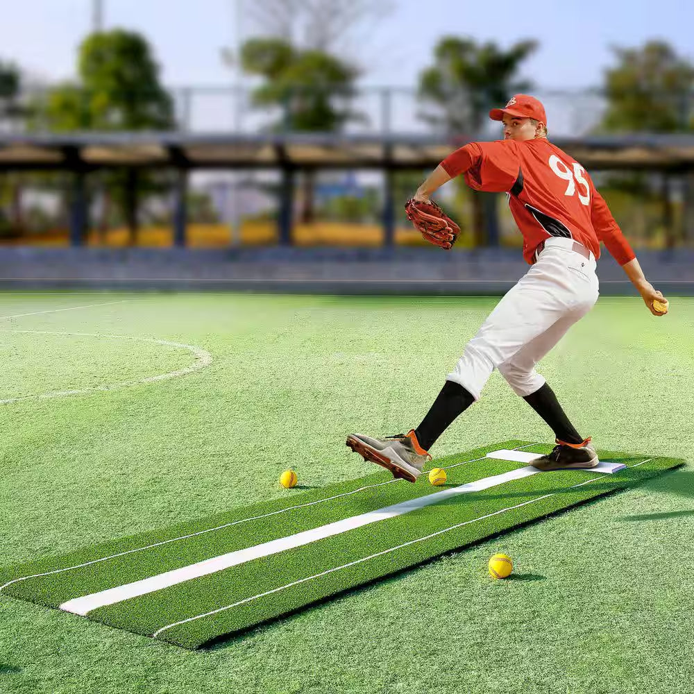 Softball Pitching Mat, 10 Ft. X 3 Ft. Softball Pitching Mound, Antislip Antifade Rubber Softball Pitching Training Green