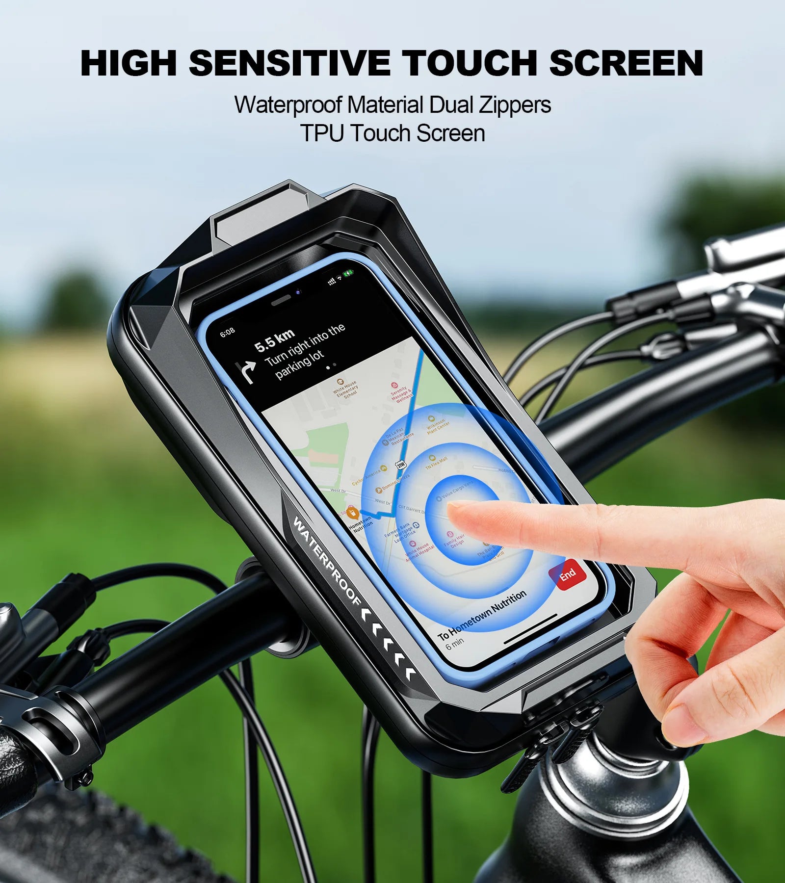 Bike Phone Handlebar Bag Holder Bike & Sun-Visor Cover Handlebar Mount Base Touch-Screen Mobile Phone Waterproof Bike Bag