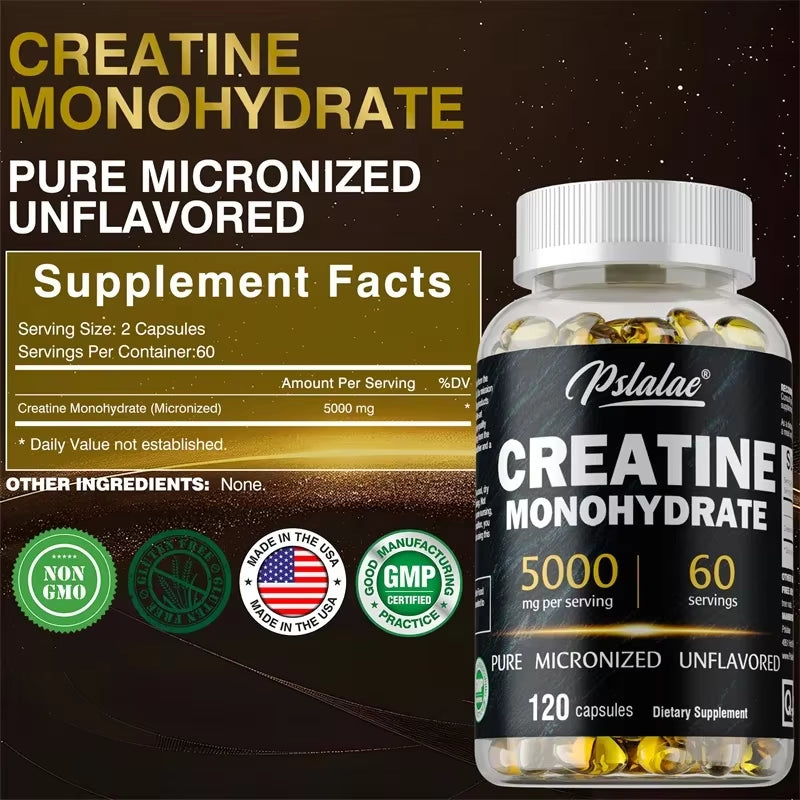 Creatine Monohydrate - Boost Muscle Strength, Promote Muscle Growth, Improve Athletic Performance, Vegetarian, Gluten-Free