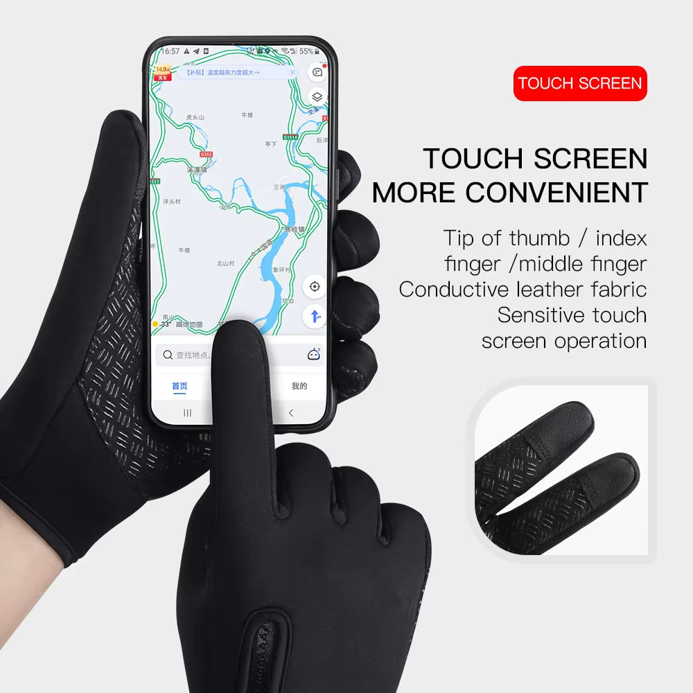 Winter Gloves for Men Women Touchscreen Windproof Thermal Warm Cycling Glove with Zipper Non-Slip Outdoor Driving Sport Gloves
