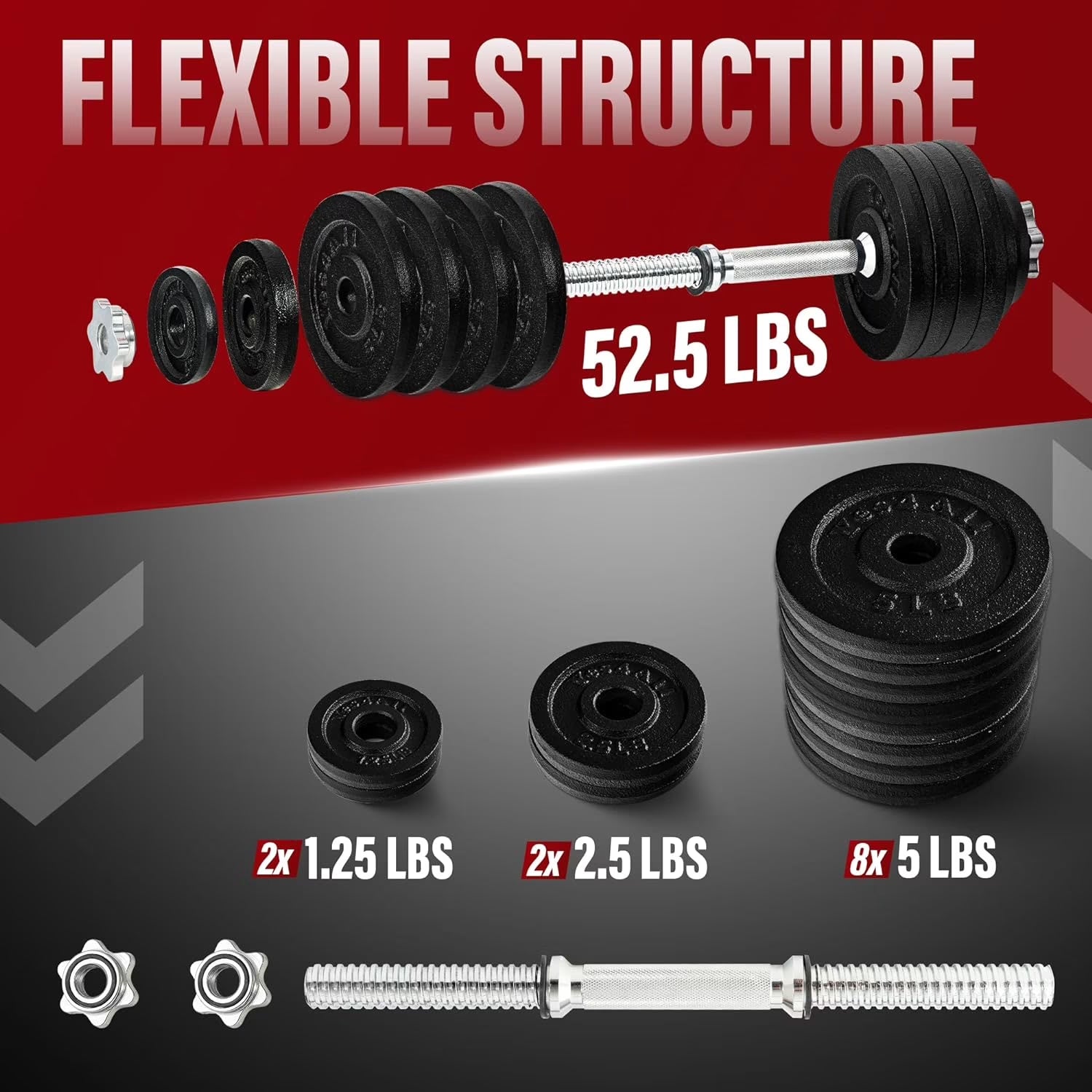 Adjustable Dumbbell Set, Black, 52.5 Lb Single