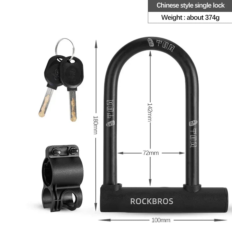Chinese Style Bicycle Locks U Shape Electric Scooter Padlock Anti-Theft Bike Lock Cable Set MTB Road Bike Accessories