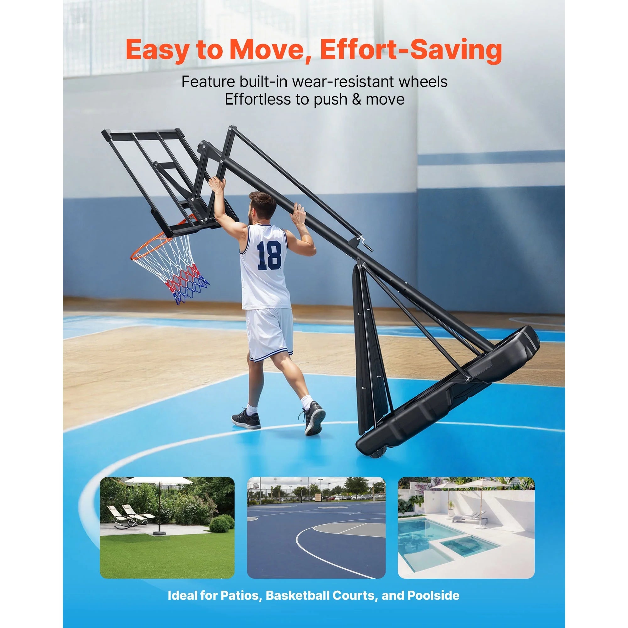 Portable Basketball Hoop with Adjustable Height Outdoor – 10 Ft, 85 Lbs