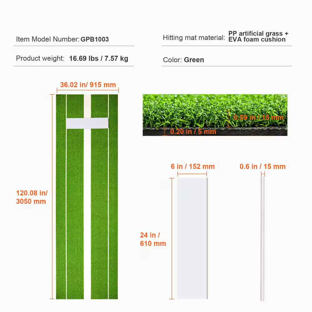 Softball Pitching Mat, 10 Ft. X 3 Ft. Softball Pitching Mound, Antislip Antifade Rubber Softball Pitching Training Green