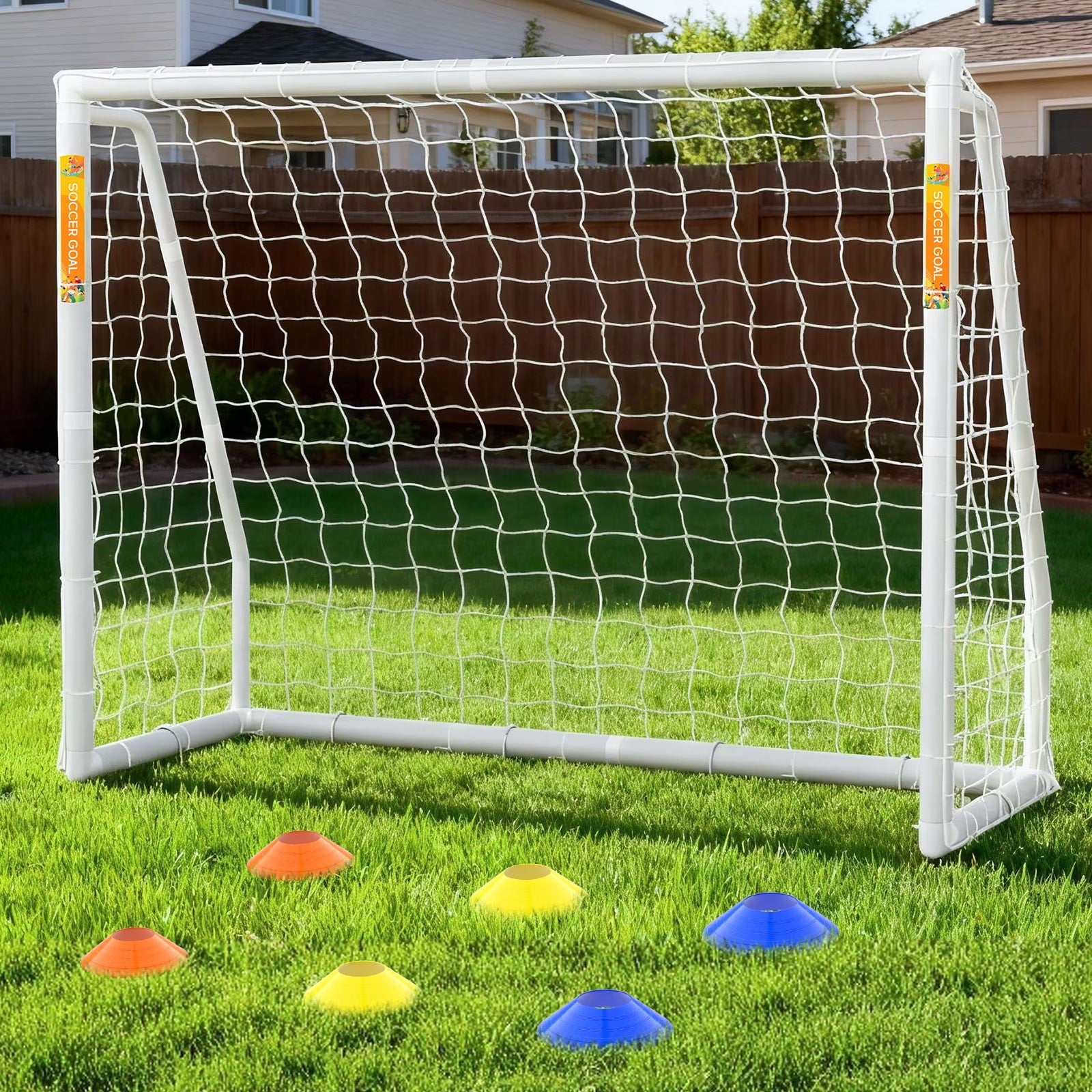 PVC Soccer Goals for Backyard,8"X6" White Foldable Competition Practice Training Goals,Portable Soccer Training Equipment,Moveable Weatherproof Outdoor Patio for Adults Youth