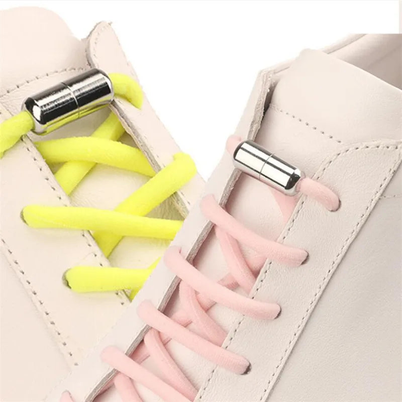 New Version Elastic No Tie Shoelaces Metal Lock Shoe Laces for Kids Adult Sneakers Quick Shoelaces Semicircle Shoestrings
