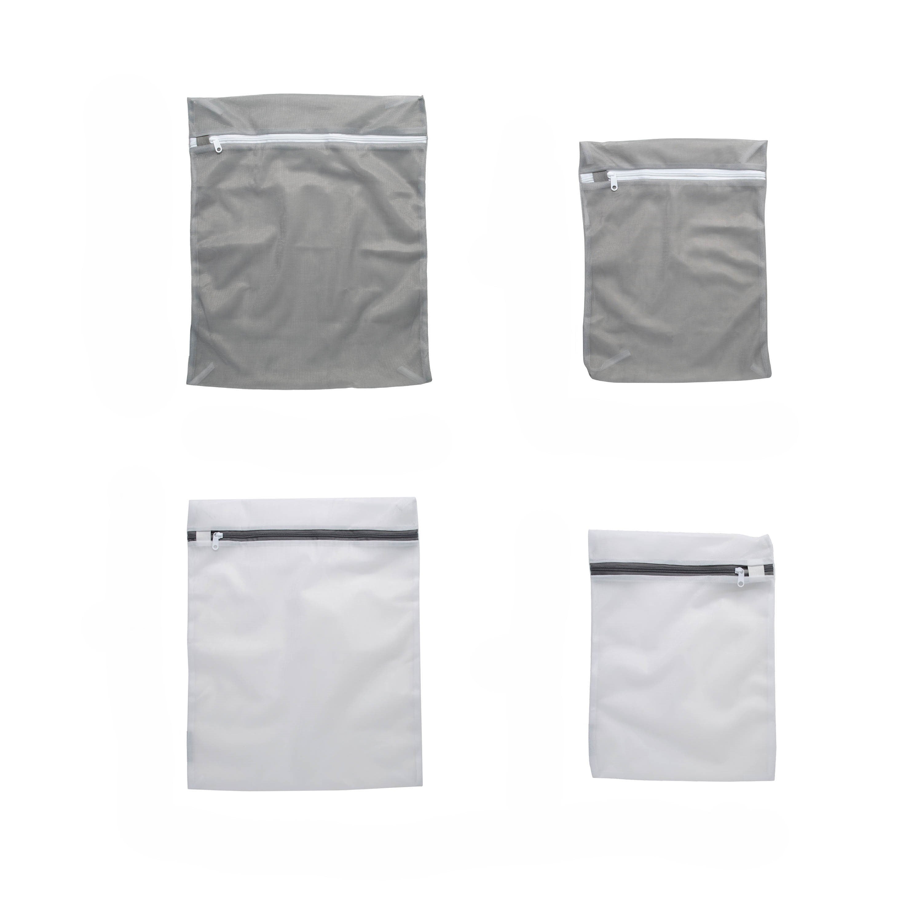 4 Pack Active Wear Wash Bag Set, 16" X 19" and 12" X 15", White, Grey
