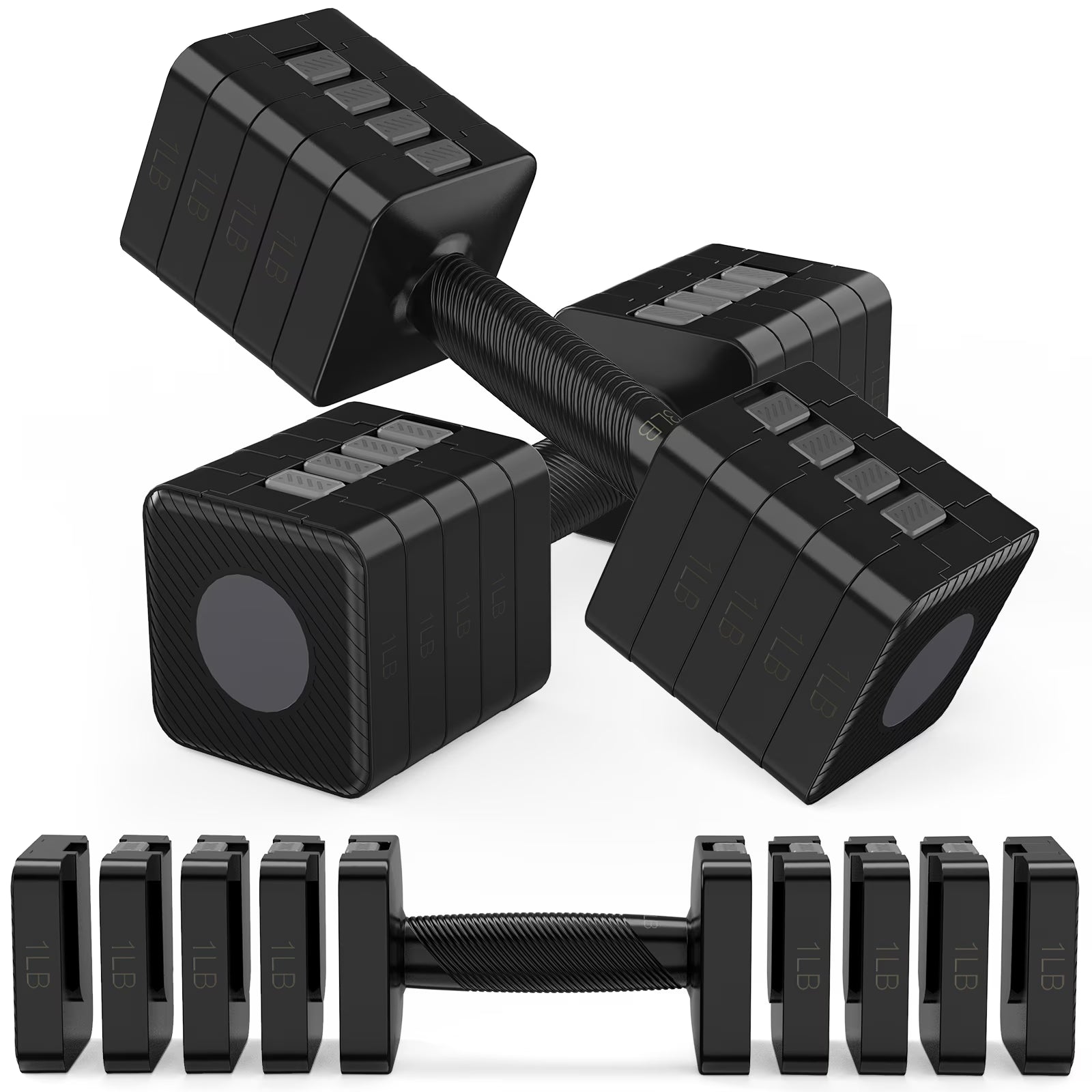 10Lbs*2 Adjustable Dumbbells Set, 4-In-1 Free Weights for Women, Each 3Lb 5Lb 7Lb 9Lb 11Lb Hand Weights for Home Gym, Black