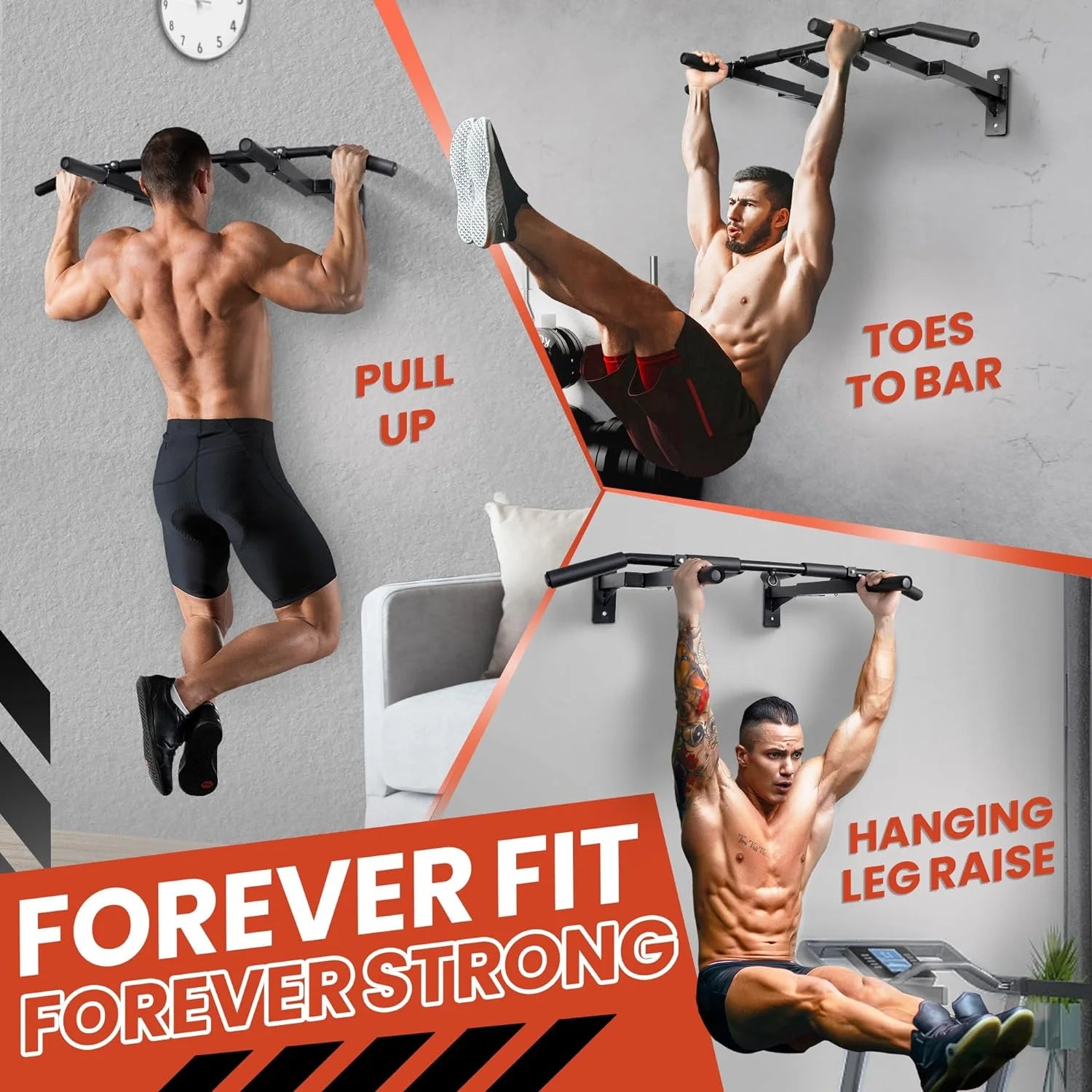 Wall Mounted Pull up Bar, Steel 16 & 24 In