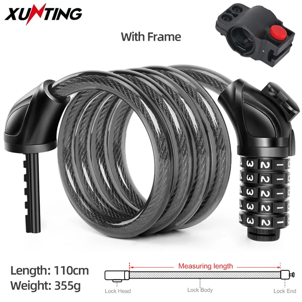 Xunting 54Cm/78Cm/110Cm Bike Lock Electric Password Steel Wire Cable Lock Combination for Anti-Theft Lockscycling Accessories