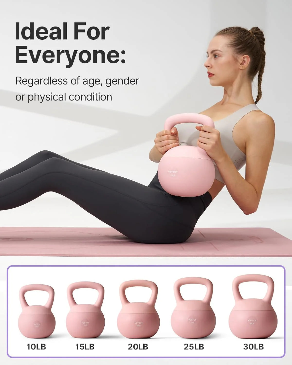 15 Lb Soft Kettlebell — Pink, Anti-Slip Grip,Weight for Home Workouts,Safety Guaranteed