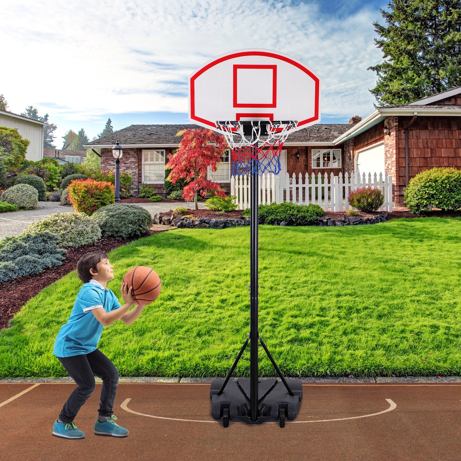 Basketball Hoop Outdoor Adjustable 5.5-7 Ft Portable Basketball Goals Stand Kids