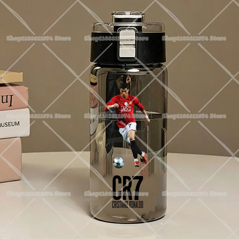 600ML CR7 Sports Water Bottles Cartoon Football Star Ronaldos Large Water Cups New Outdoor Transparent Drinking Bottle Kids Gift