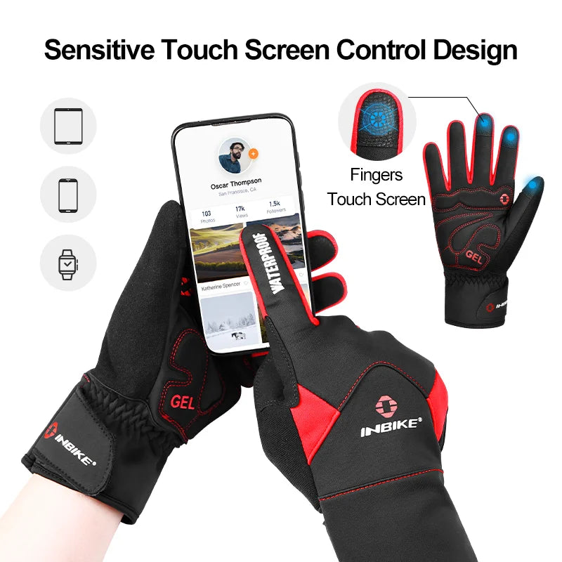 Touch Screen Cycling Gloves Winter Thermal Warm Windproof Full Finger Waterproof Bicycle Road Bike Gloves for Men Women