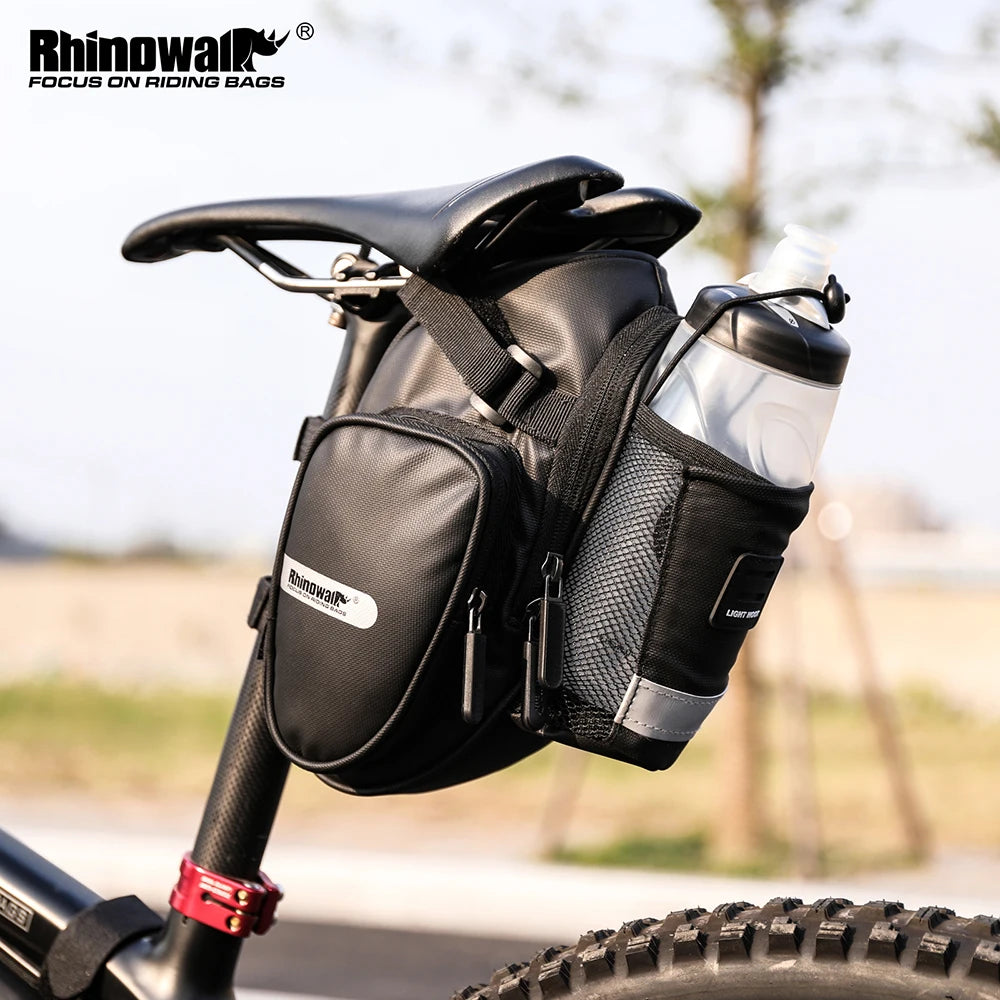 2023 New Arrival Bike Saddle Bag with Water Bottle Pocket Waterproof Rear Bicycle Saddle Bags Large-Volume Tail Bag