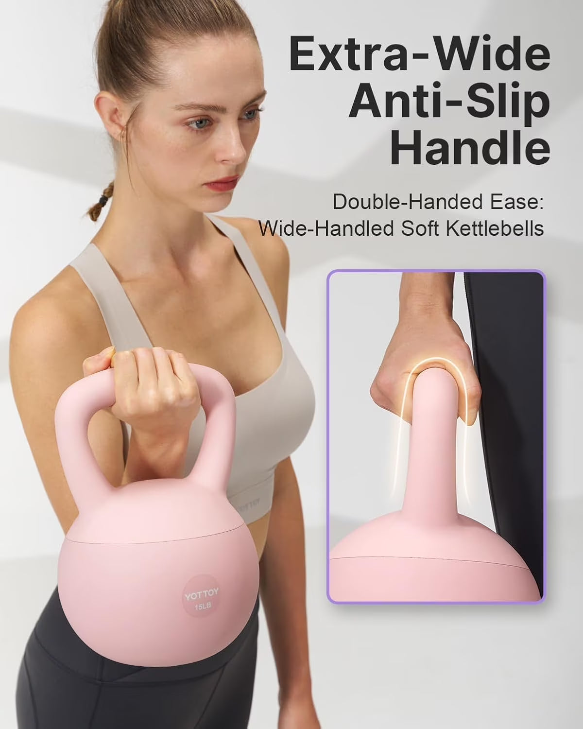 15 Lb Soft Kettlebell — Pink, Anti-Slip Grip,Weight for Home Workouts,Safety Guaranteed