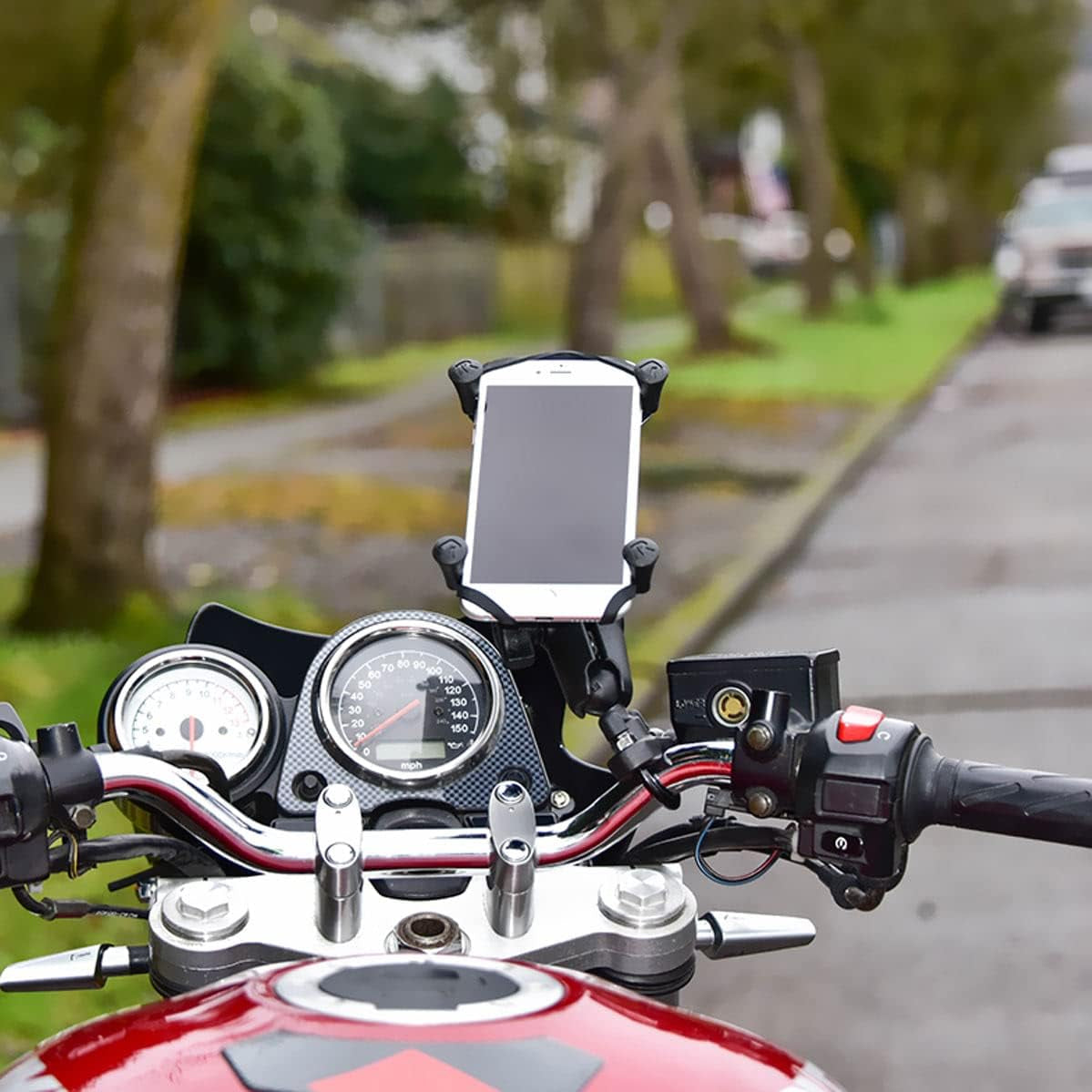 X-Grip Large Motorcycle Phone Mount with Handlebar U-Bolt Base, Medium Arm, Universal Bike & ATV Smartphone Holder RAM-B-149Z-UN10U