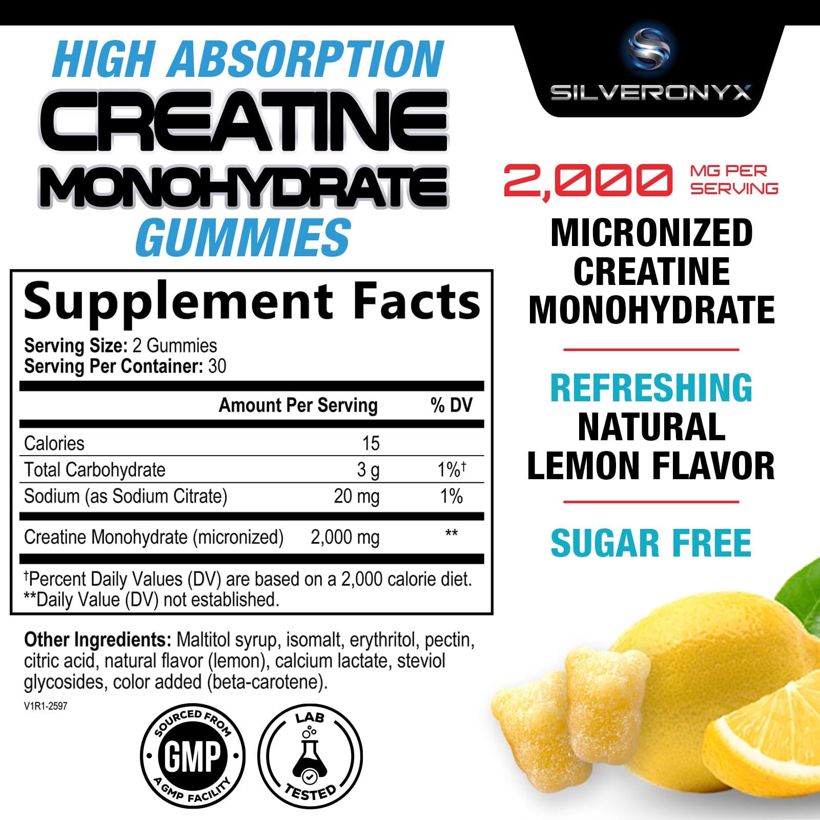 Creatine Gummies - 1G (1000Mg) per Gummy Creatine Monohydrate - Best Micronized, Sugar Free Creatine Chewable for Men & Women - Supports Lean Muscle, Strength, Energy & Endurance - 60 Lemon Gummies