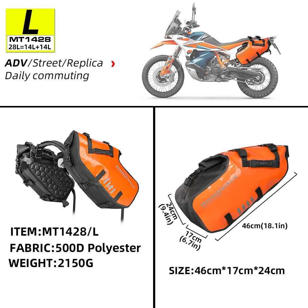 Motorcycle Double Side Bag 100%Waterproof 18L/28L/48L Universal Fit Motor Pannier Saddle Bags Dry Tail Storage Luggage