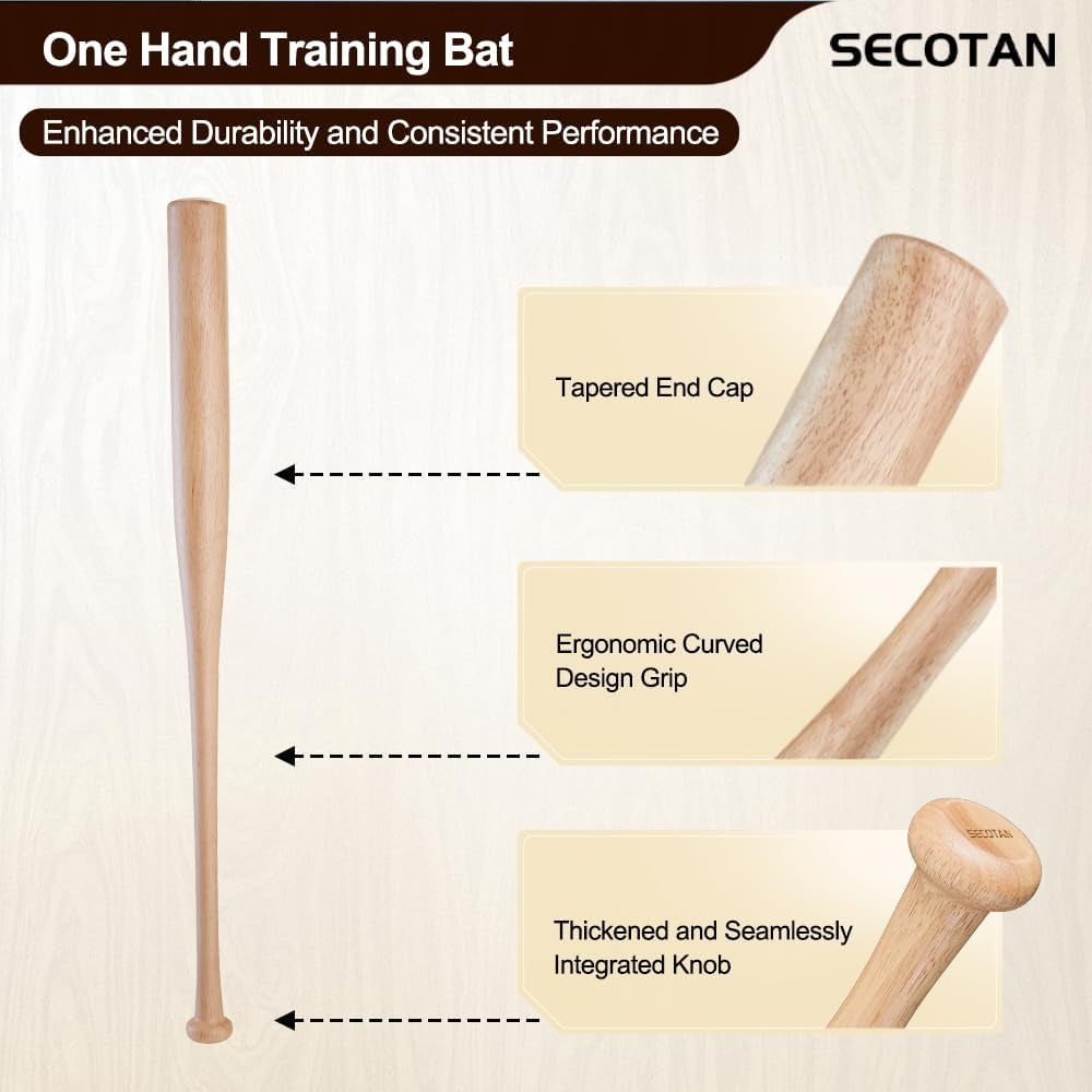 Wood Baseball Training Bat - Durable and Sturdy Wooden Bat - Ideal for Softball Hitting Practise - Versatile Design Bat (28Inch, Wood)