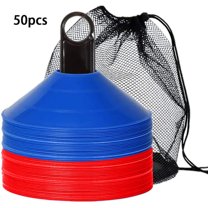 Set of 50 Agility Soccer Cones with Carry Bag Logo Disc and Holder for Training Football Kids Sports Field Cone Markers