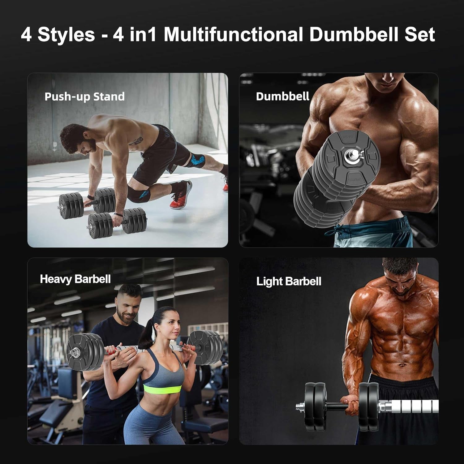 Heavy Adjustable Dumbbell Barbell Set - 100 90 70 50 Lb Weight Set for Option, Metal Dumbbell Grip and Barbell Bar, 1" Center Hole Weight Plate, 3-In-1 Adjustable Dumbbell, Barbell and Push-Up Stand