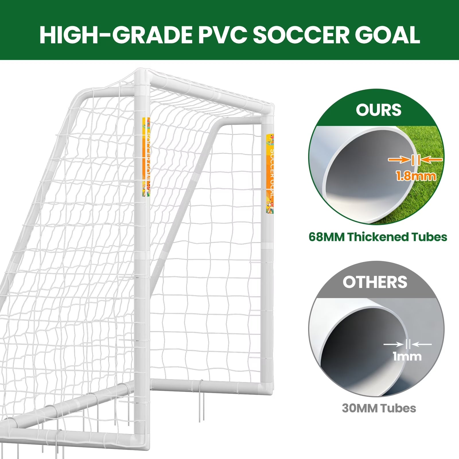 PVC Soccer Goals for Backyard,8"X6" White Foldable Competition Practice Training Goals,Portable Soccer Training Equipment,Moveable Weatherproof Outdoor Patio for Adults Youth