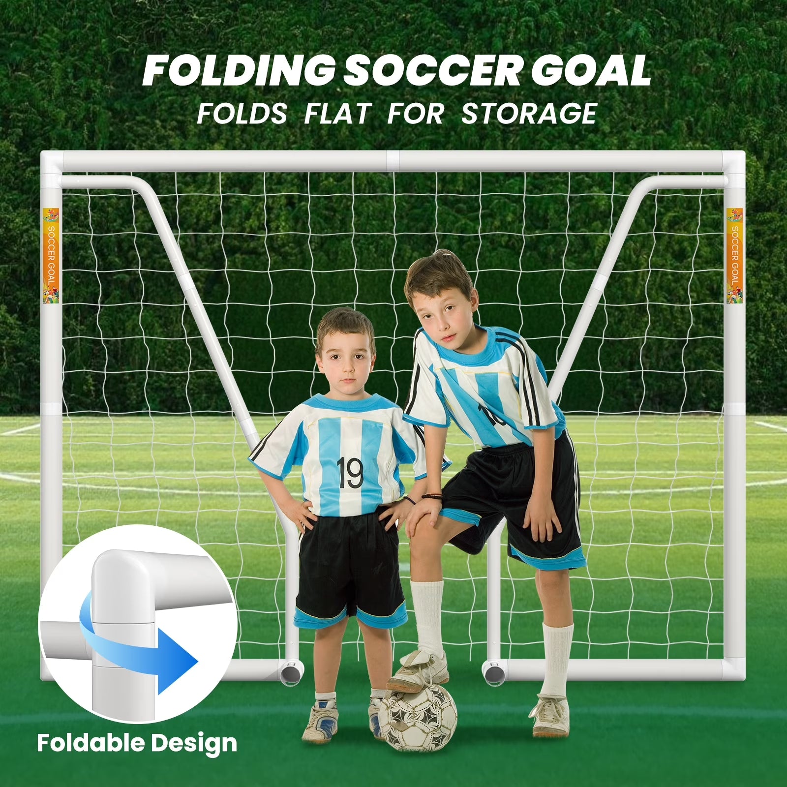 PVC Soccer Goals for Backyard,8"X6" White Foldable Competition Practice Training Goals,Portable Soccer Training Equipment,Moveable Weatherproof Outdoor Patio for Adults Youth