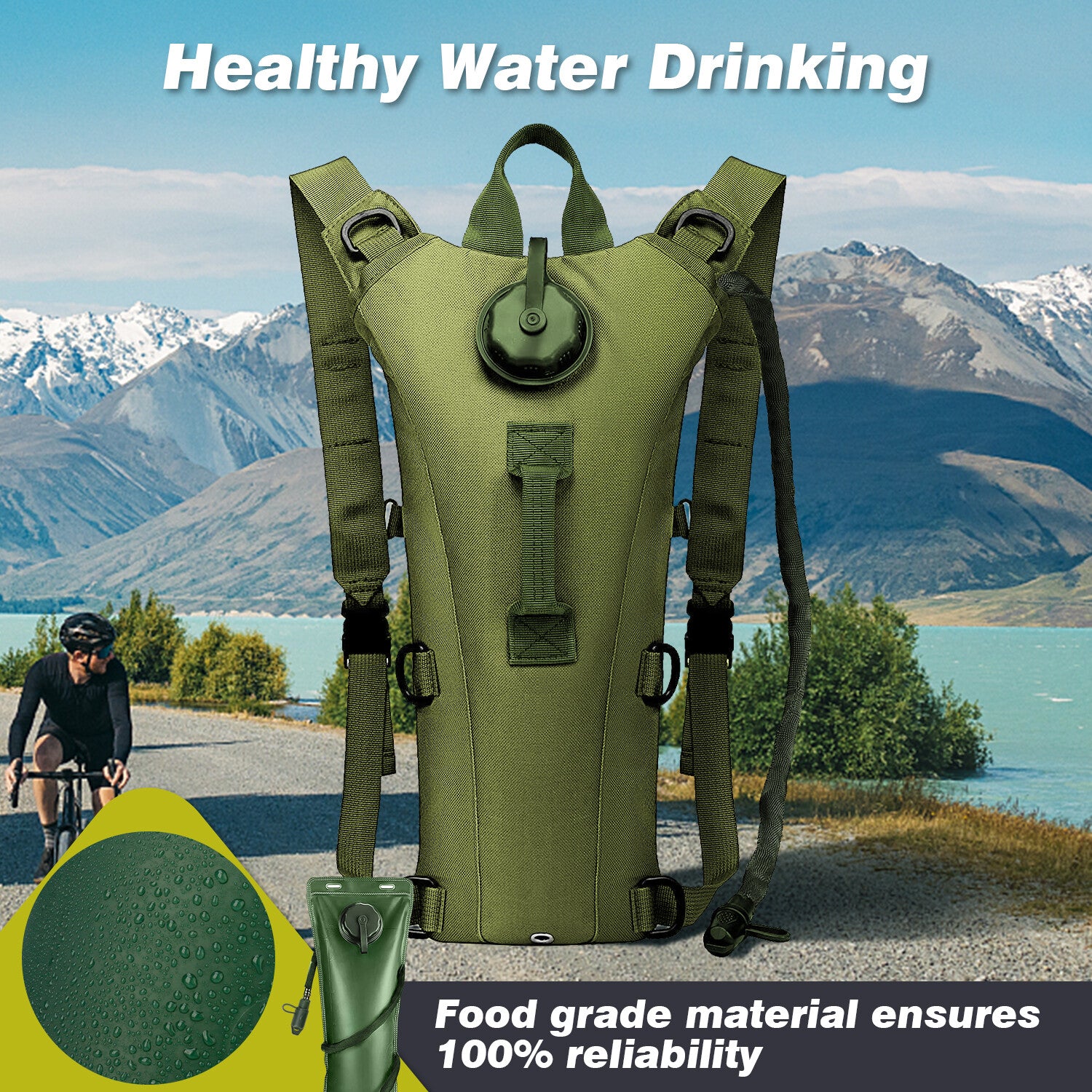 Cycling Hydration Bladder - 3L Leakproof Water Bag for Backpacks (BPA Free) USA