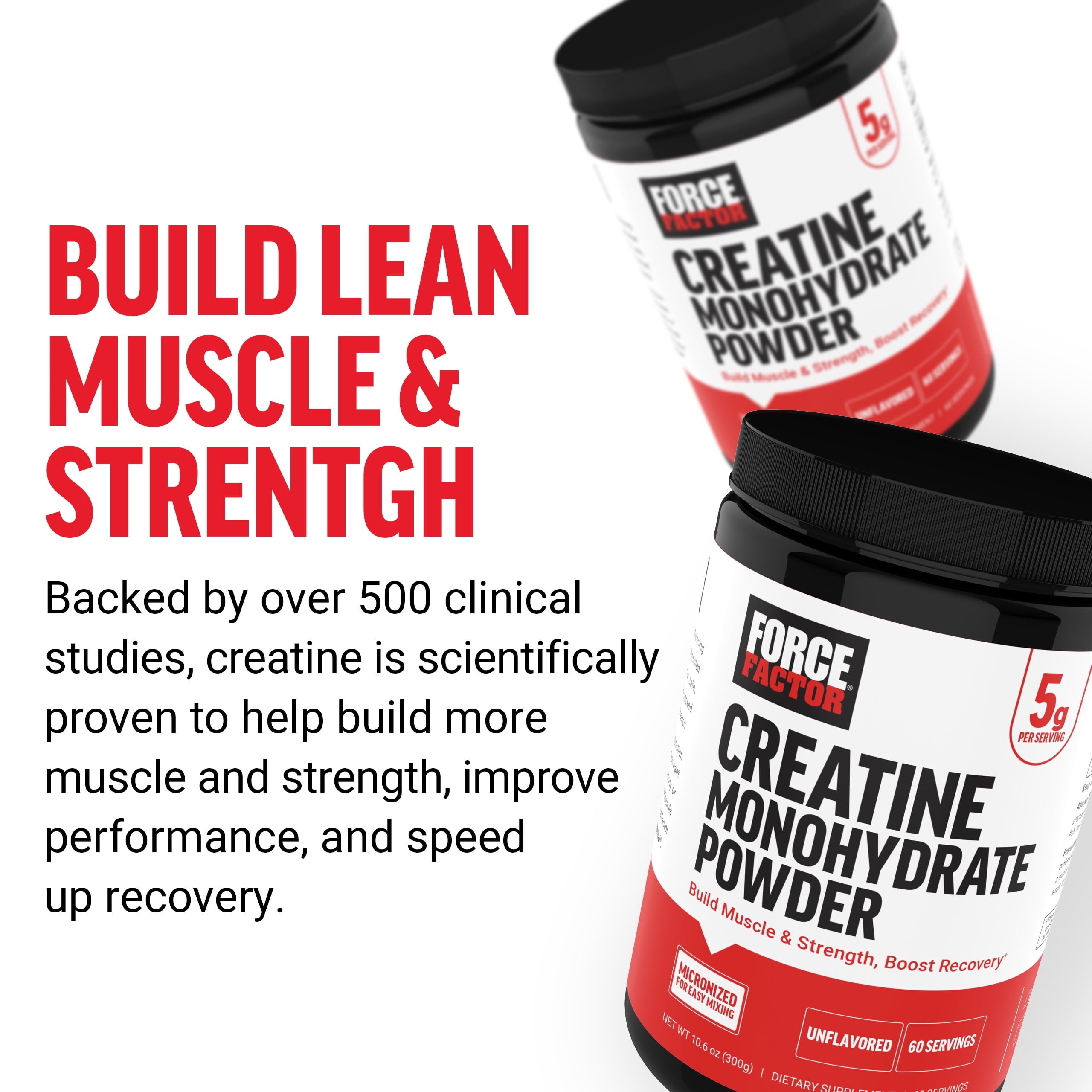 Creatine Monohydrate, Creatine Powder for Muscle Gain, More Strength, and Faster Workout Recovery, Clinically Studied Micronized Creatine 5G Dose per Serving, Unflavored, 60 Servings by