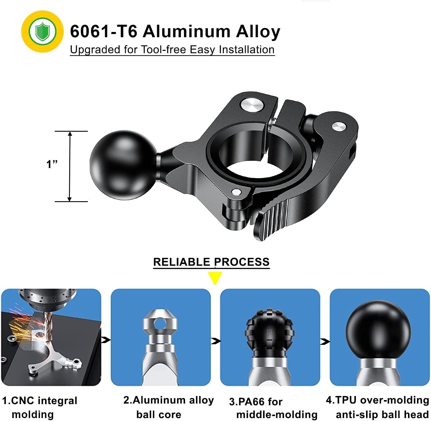 1 Ball Mount Base for Handlebar Compatible with RAM Mounts Motorcycle Phone NEW