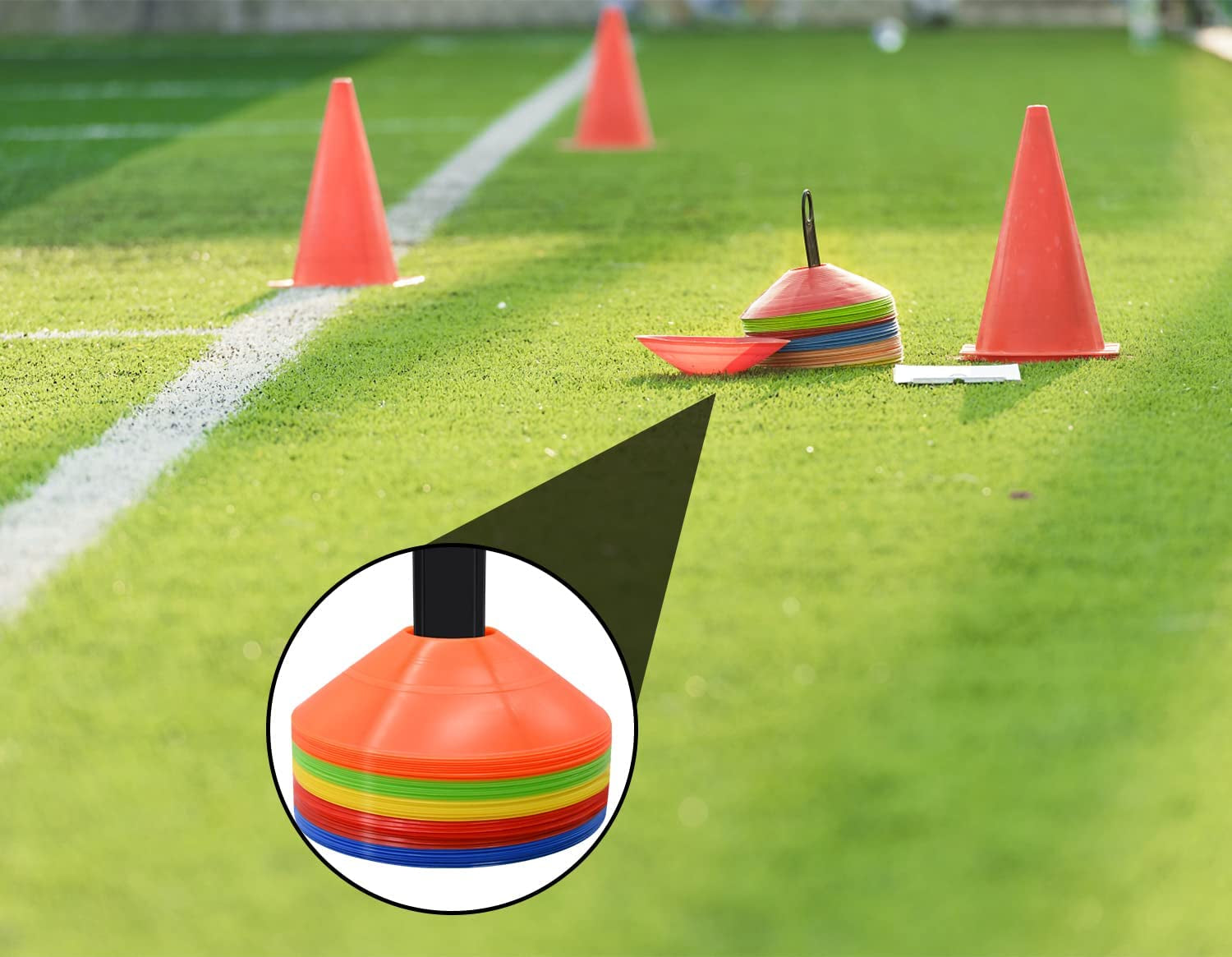 25/50/100/200 Pack Disc Cones, Agility Soccer Cones with Carry Bag and Holder, S