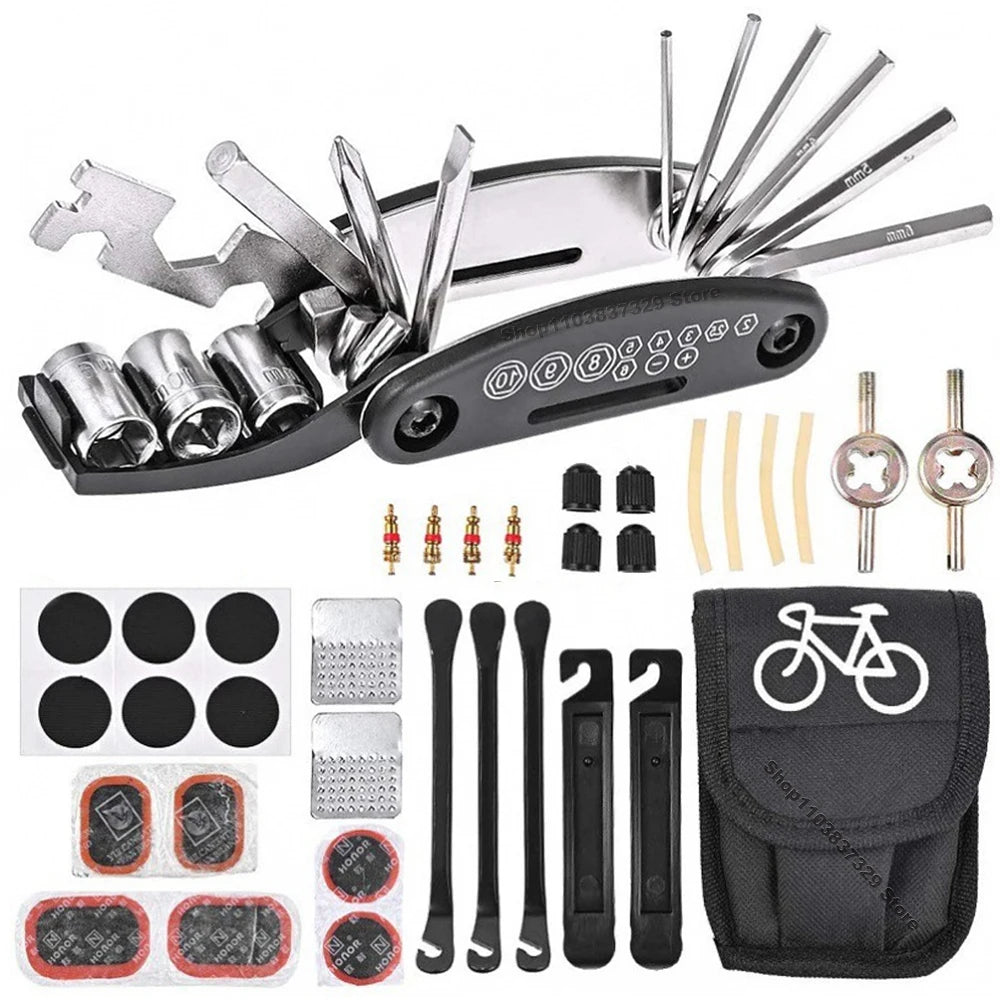 Bicycle Repair Tools Kit, Bike Accessories, Multi Tool Set with Pump Tire Patch, Portable Mountain Road Biketire Auto Tool Set
