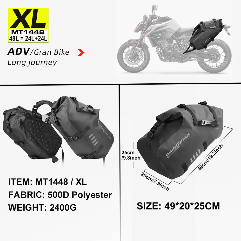 Motorcycle Double Side Bag 100%Waterproof 18L/28L/48L Universal Fit Motor Pannier Saddle Bags Dry Tail Storage Luggage