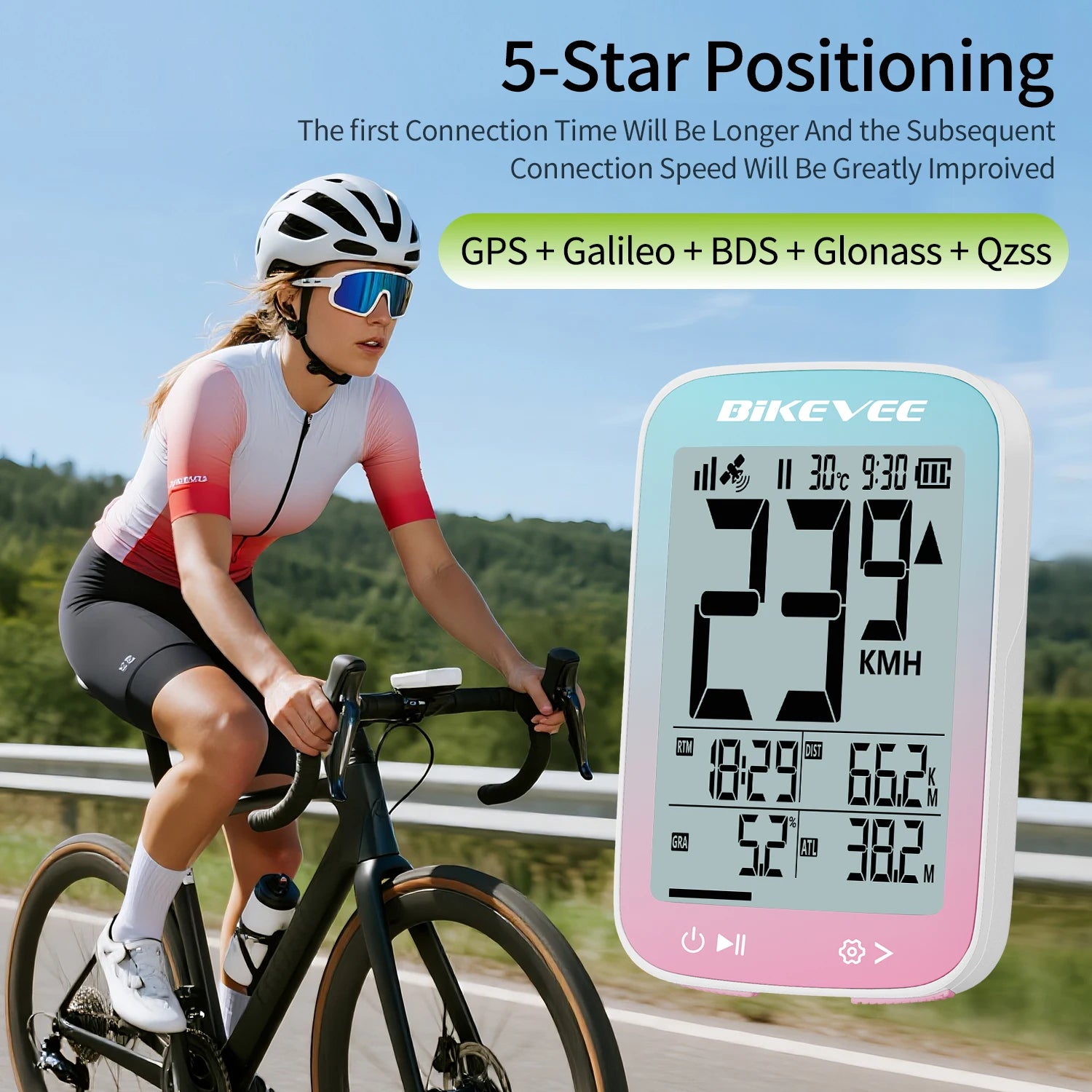 Bike Computer Wireless GPS Bicycle Odometer MPH KM/H Bike Speedometer Cycling Odometer Tracker LCD Display with Backlight