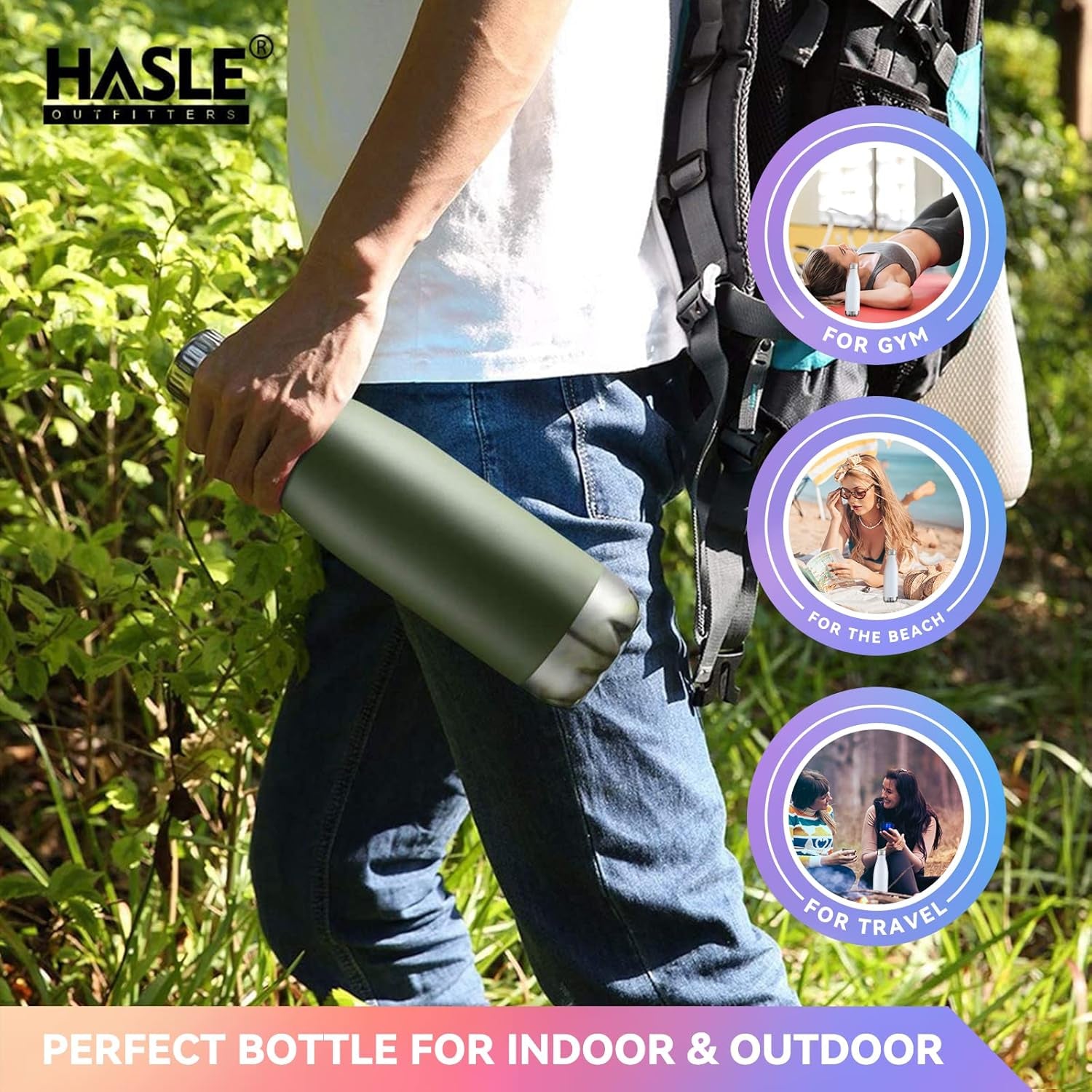 17Oz Stainless Steel Water Bottles, Vacuum Insulated Double Walled Powder Coated Reusable Metal Sports Water Bottles Keep Drinks Hot and Cold, Armygreen, 1Pack